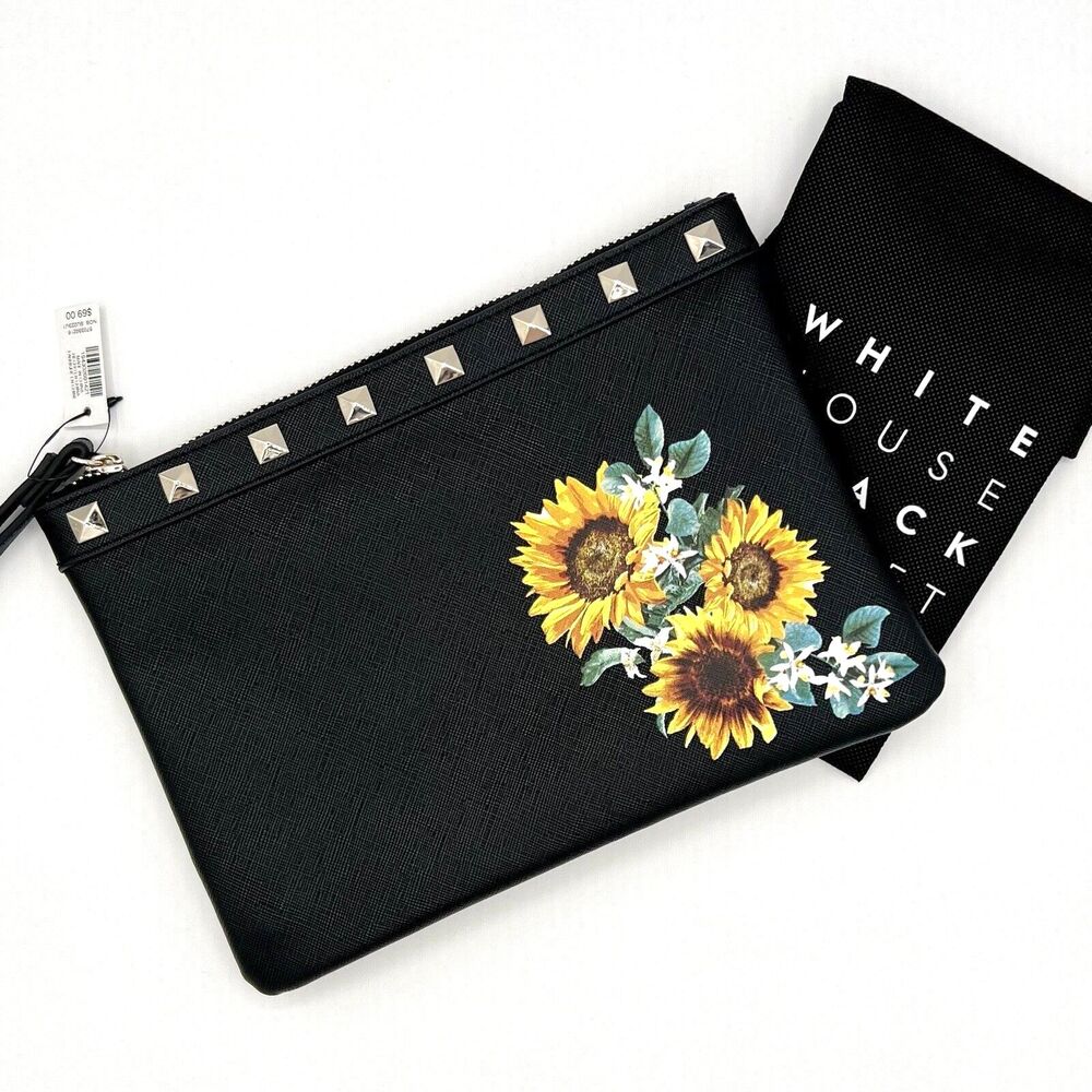 Sunflower Clutch Wristlet White House Black Market Studded Dust Bag New w/Tags